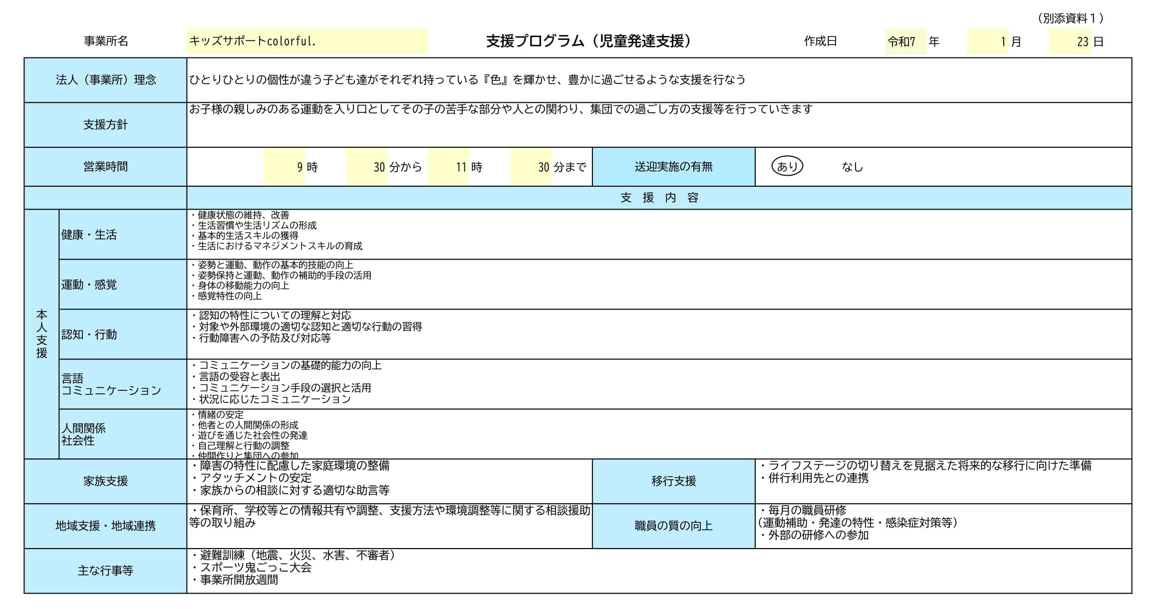 支援プログラム_キッズサポートcolorful児童発達支援