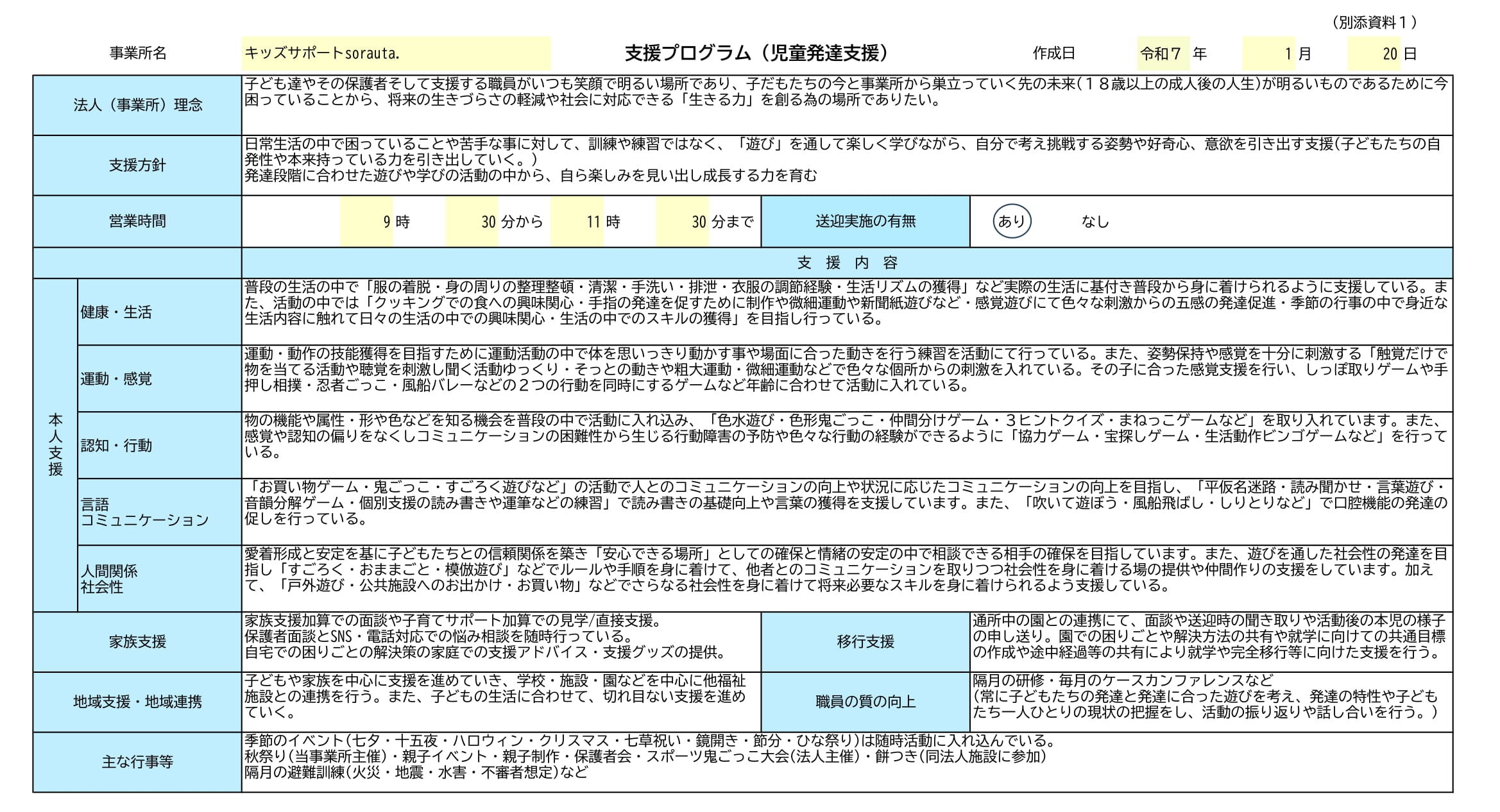 支援プログラム_キッズサポートsorauta児童発達支援