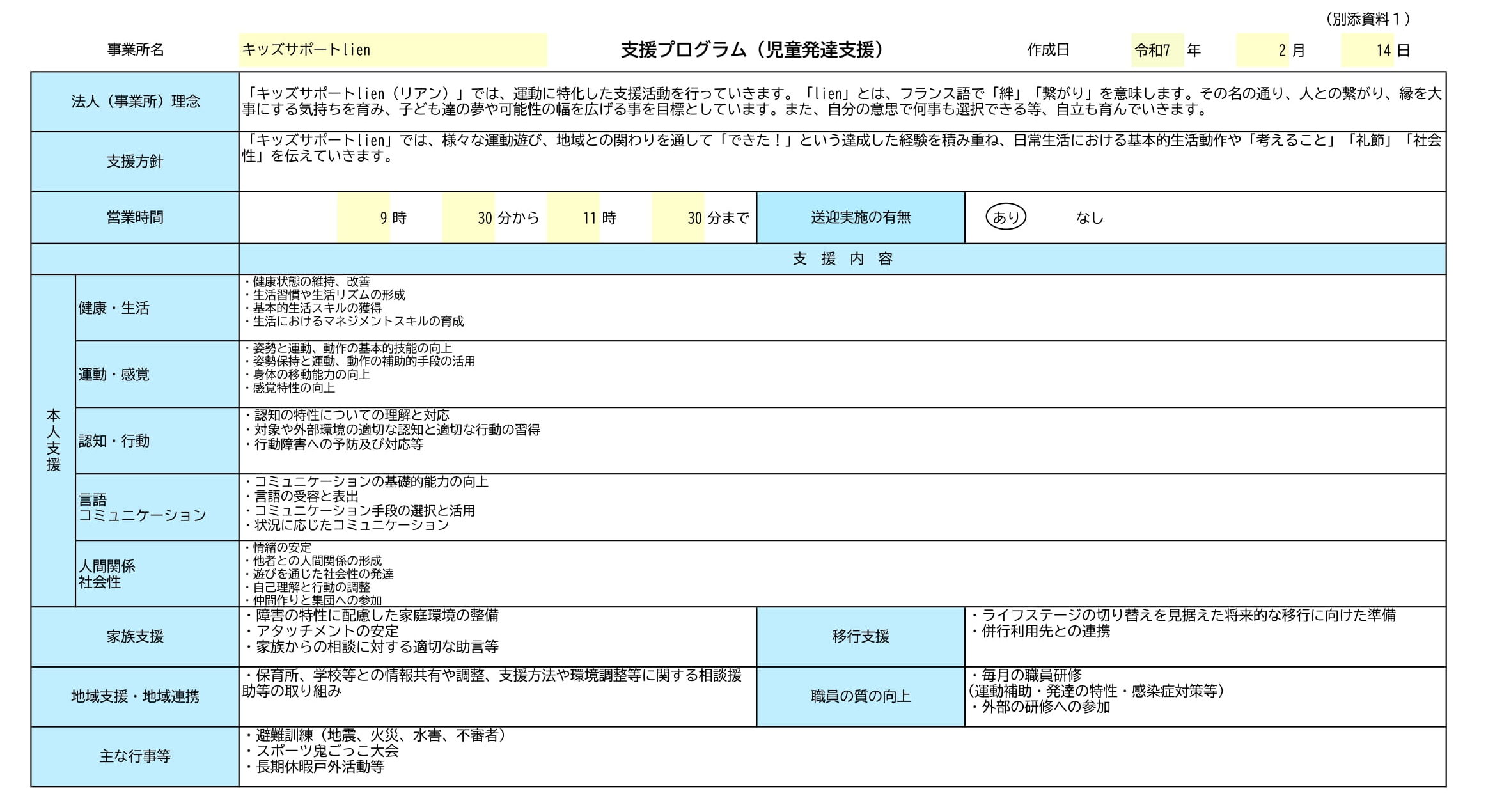 支援プログラム_キッズサポートlien児童発達支援